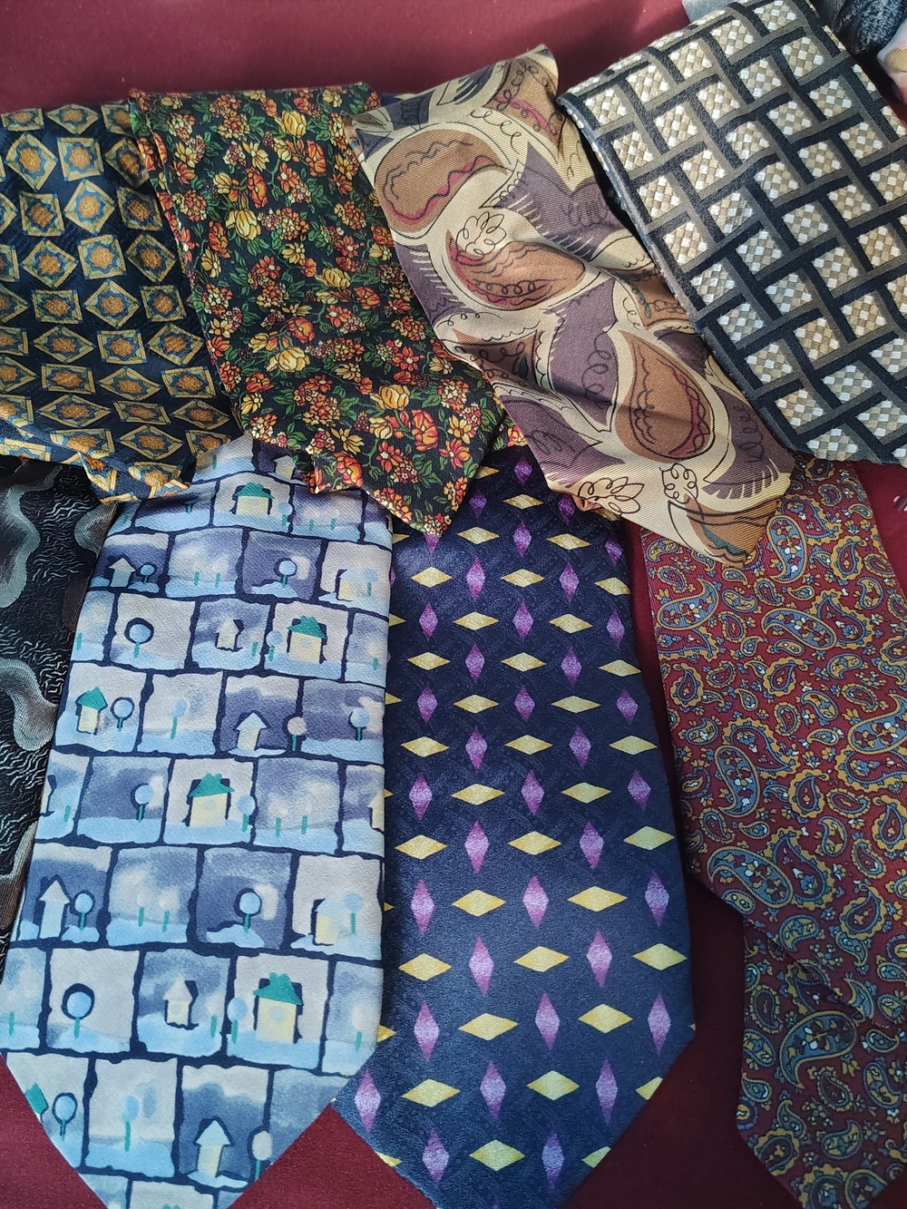 Assorted Men's Patterned Neckties - Blue, Purple, Red, Green